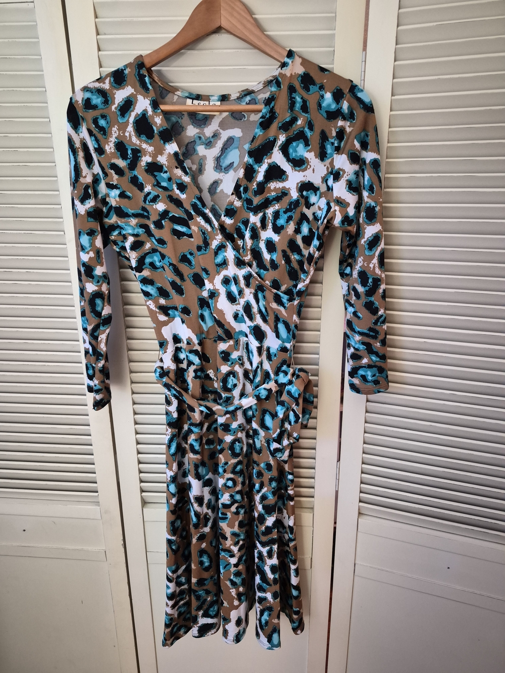 Leota New York Teal Leopard Print Dress Size Small